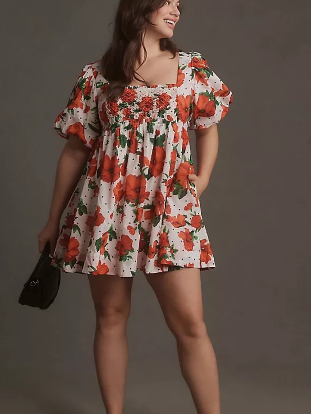 Maeve Anthropologie Square-Neck Smocked Floral Babydoll Dress